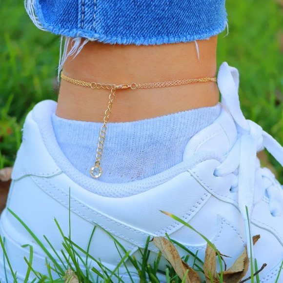 ❤️HEART CHARM GOLD INITIAL ANKLET PERSONALIZED DOUBLE LAYER DAINTY, ELDM22105A - Picture 7 of 13